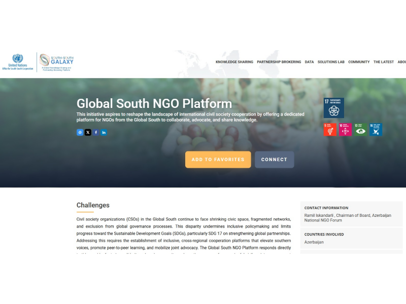 UNOSSC Qlobal Cənub QHT Platforması barədə məlumatları rəsmi saytında yerləşdirib