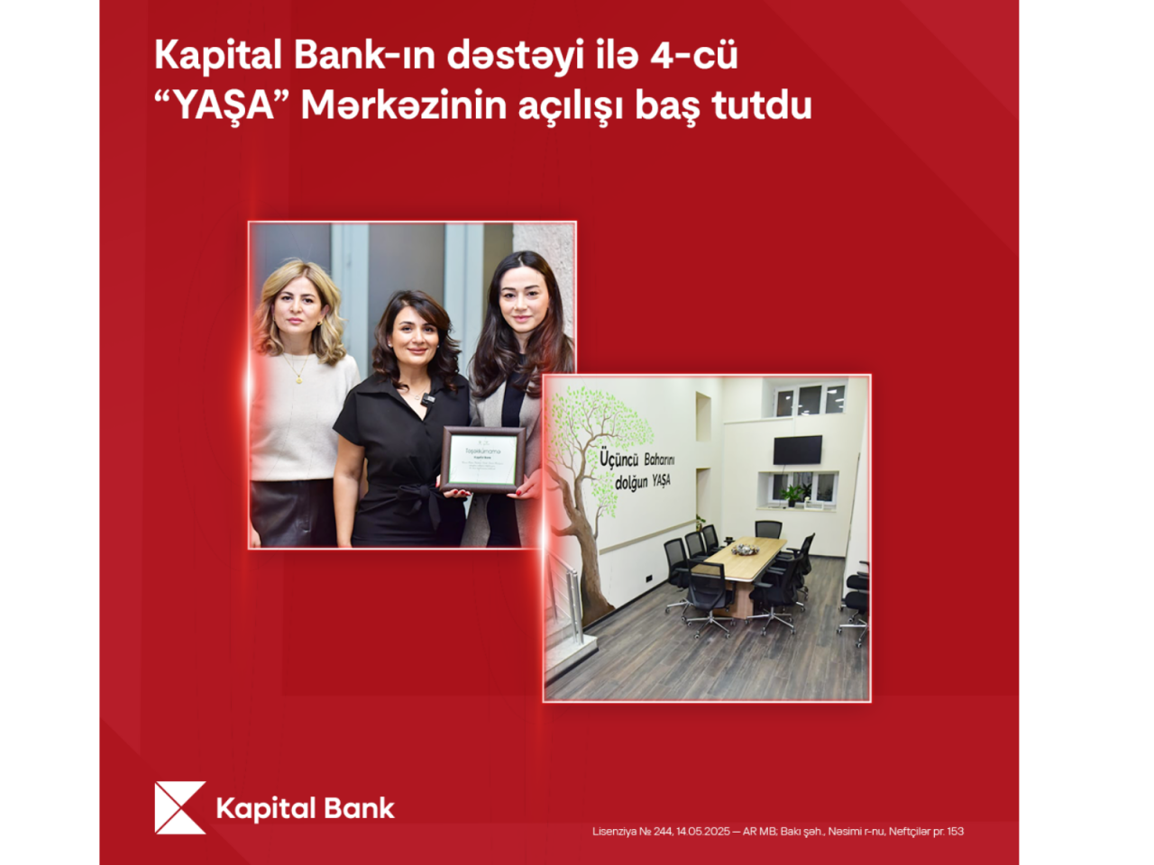 Kapital Bankın dəstəyi ilə 4c&uuml; &ldquo;YAŞA&rdquo; Mərkəzi istifadəyə verildi