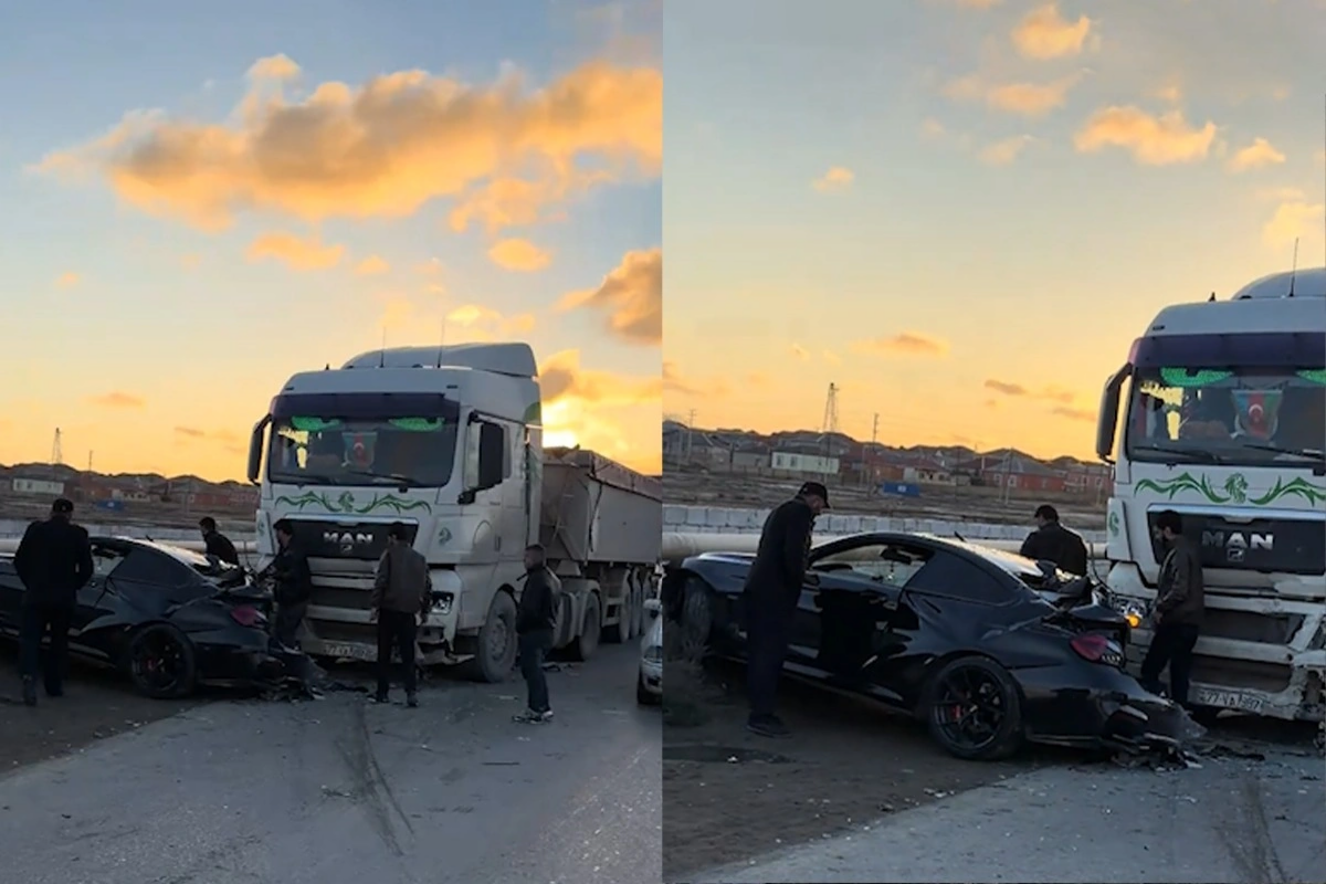 Bakıda BMW y&uuml;k maşınına &ccedil;ırpıldı  xəsarət alanlar var