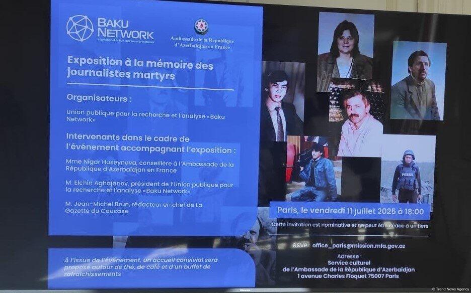 Azərbaycanın Fransadakı səfirliyi Ermənistanın təcavüzü nəticəsində həlak olmuş jurnalistlərin xatirəsinə həsr olunmuş sərgidən görüntülər yayıb  VİDEO  FOTO