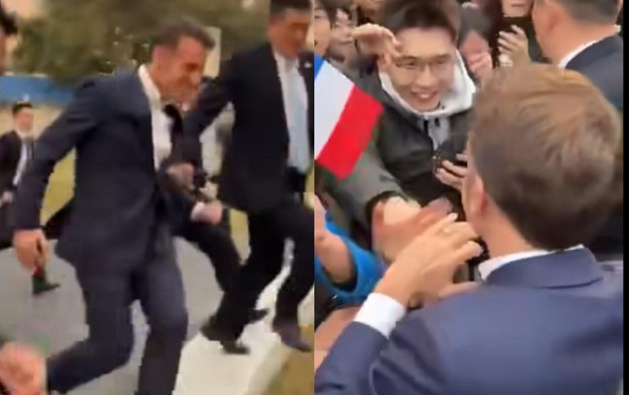 Makron onlarla g&ouml;r&uuml;şə qa&ccedil;aqa&ccedil;a getdi  VİDEO